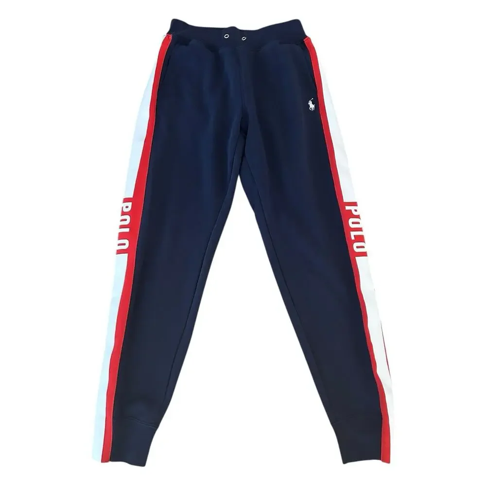 Polo Ralph Lauren Sweatpants XSTP Heavy Striped Logo Preppy Drawstring - Picture 1 of 11